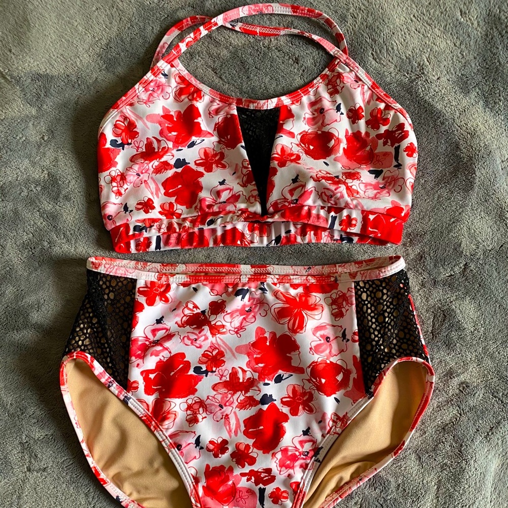 High Waist Floral Mesh Dance Set